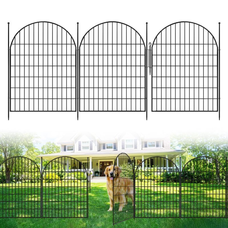 Image of Garvee Decorative Garden Fence, 100cm (h) X 720 Cm (l) Tall Black Metal Fence, 10-pack Fence Animal Barrier, Dog Fence Outdoor, Decorative Garden Fencing For Lawn Yard Patio - With Gate