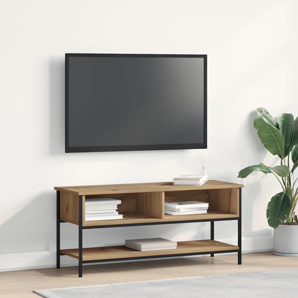 Vidaxl Modern Rectangular Entertainment Oak And Black | Wood Material With Storage Space, Cabinet For Living Room, Ideal For Indoor Use
