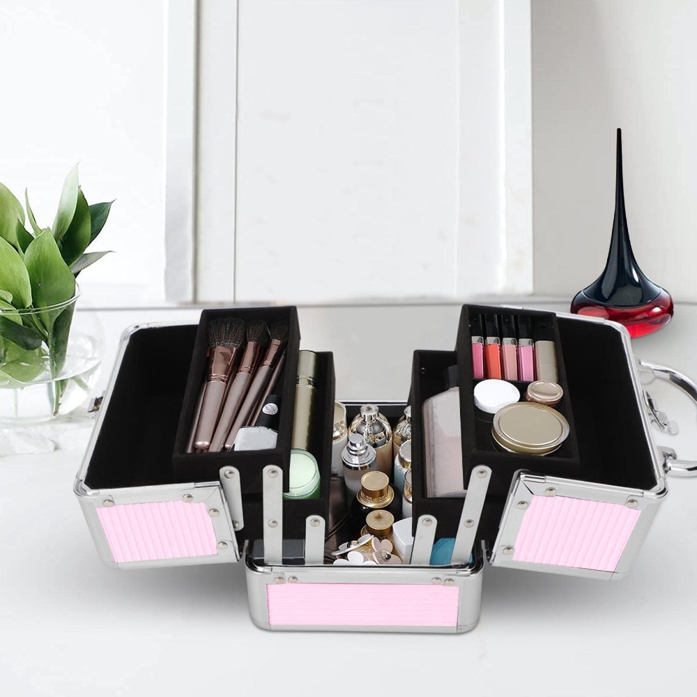 4 layer aluminum makeup box with trays large capacity cosmetic organizer for vanity jewelry nail accessories