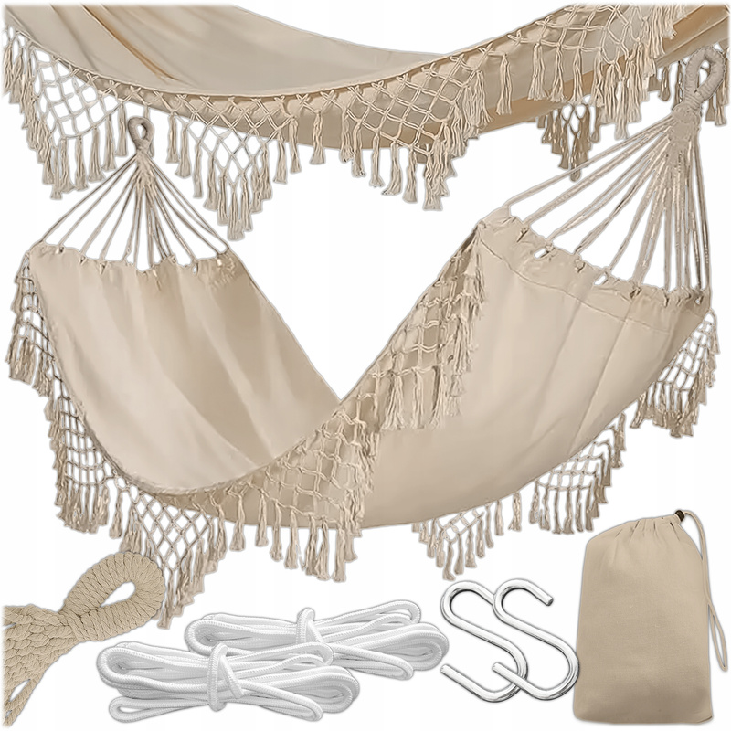 E-shop BOHO TURISTIC GARTENHÄNGEMATTE-, 150x190 CM, 120 KG + KETTEN, TASCHE