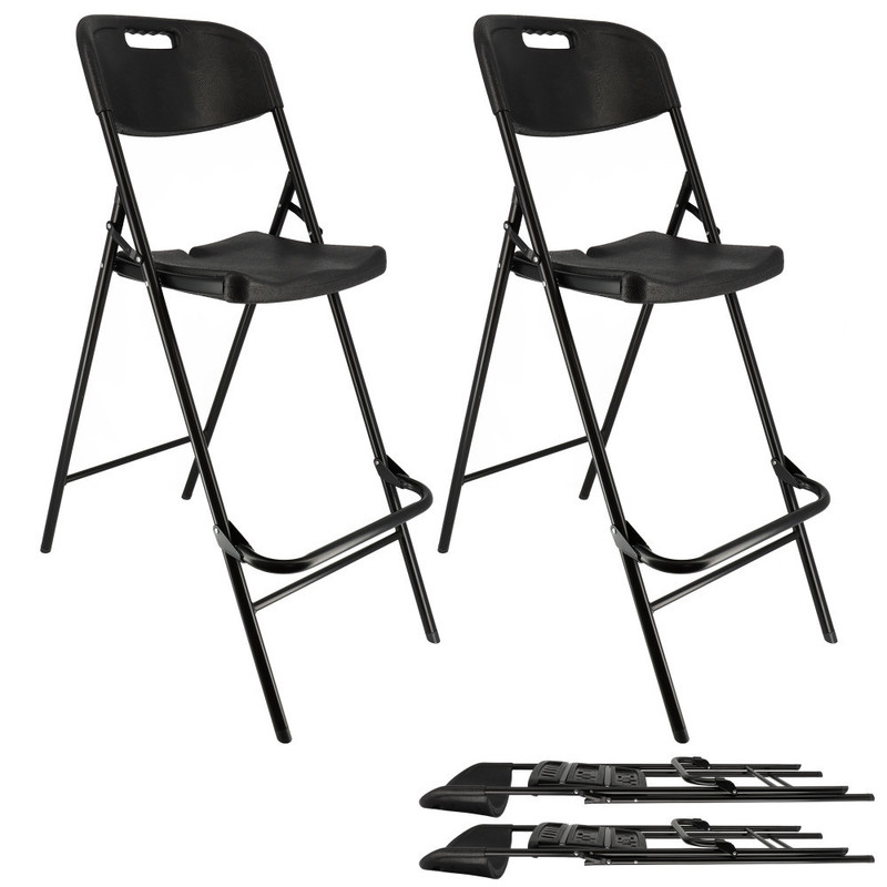 TEMU Lot de chaises de bar pliantes noires - Ht 120cm - Chaises hautes pliantes - Cadre en acier - avec et pied