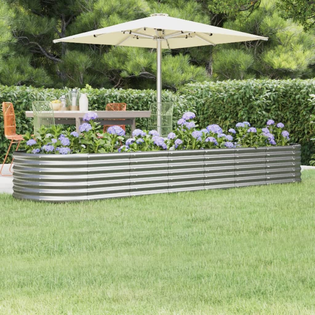 Vidaxl Argent Lit Surélevé De Jardin Pot À Fleurs Boîte À Plantes Lit Surélevé Patio Terrasse Extérieur Acier Galvanisé 296X80x36cm É