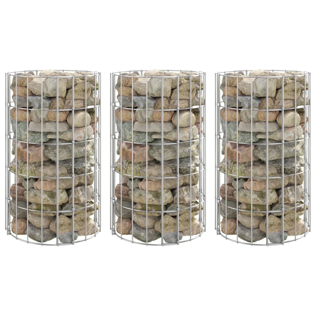 Image of Vidaxl 3x Gabion Raised Bed Stone Basket Planter, Gabion Basket Planting Box, Planter Pot, Garden Bed, Round Galvanized Steel, Ø30x50 Cm