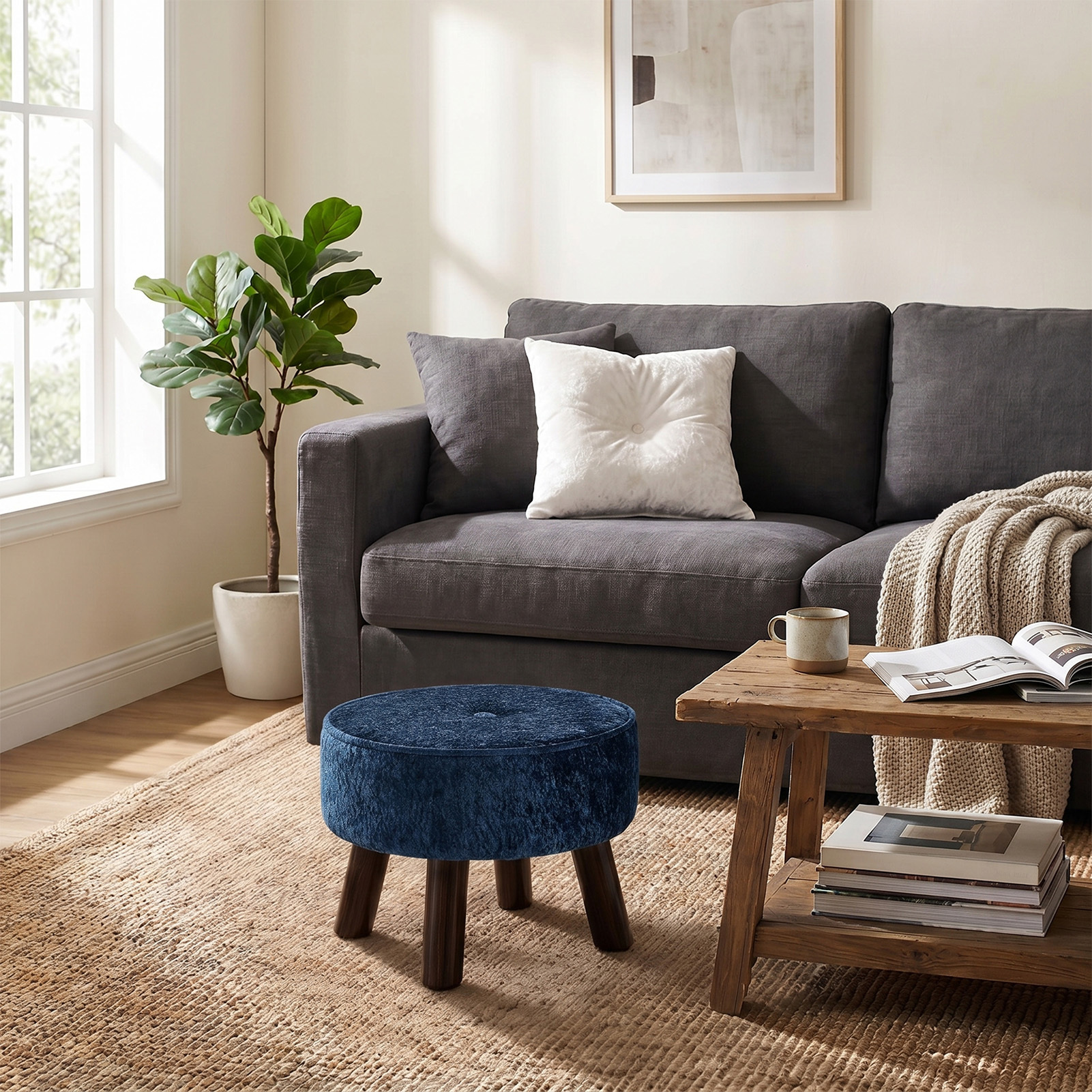 TEMU Small Stool For Home Tea Machine, Sofa Footrest, Shoe Bench, Soft And Comfortable Round Design Ottoman, Footrest, For Entryway Bedroom Living