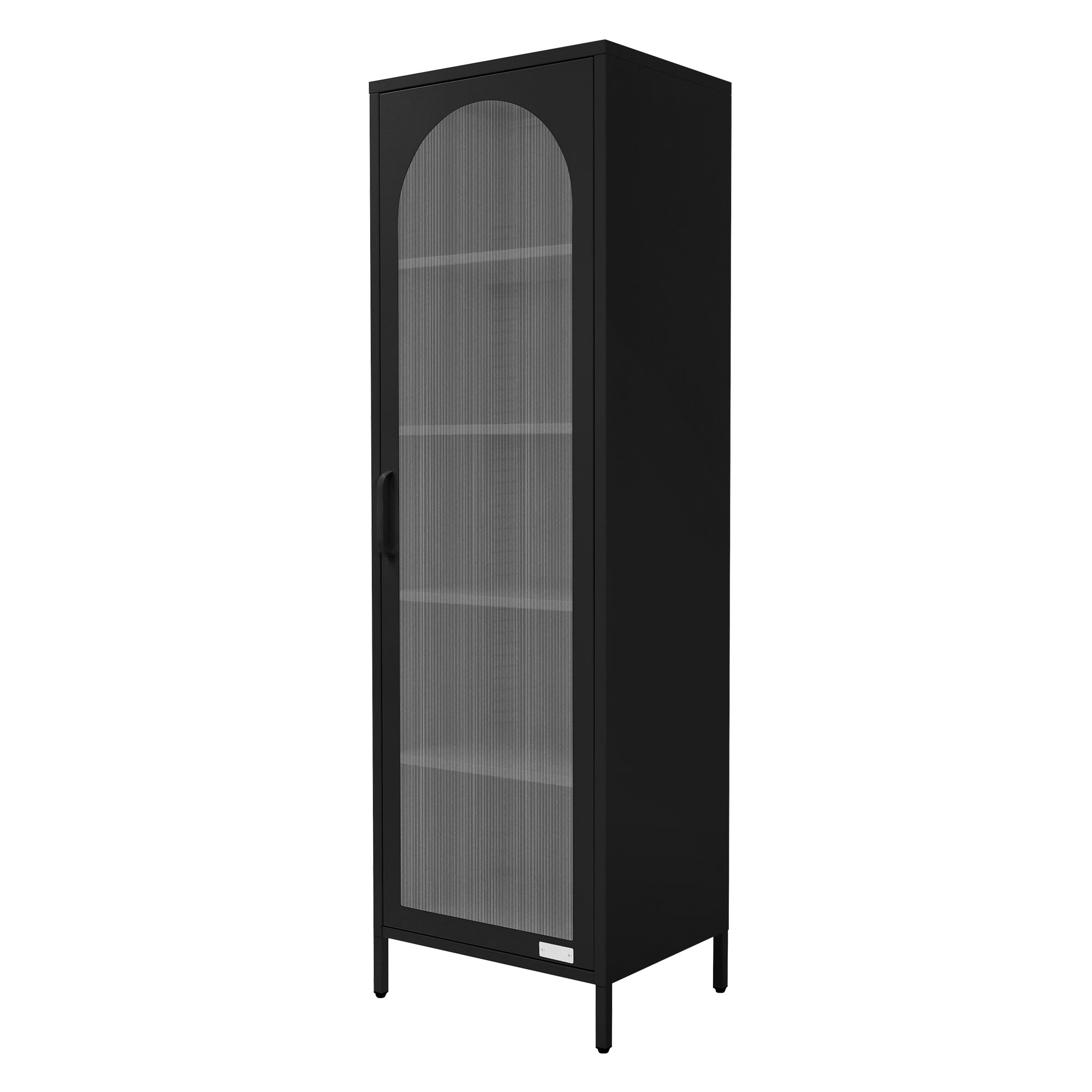 Ml- Cabinet 45x145x35 Cm, Narrow Display Case With 5 Shelves And 1 Door, Metal Cabinet Made Of Steel, Kitchen Cabinet Filing Cabinet Office Cabinet, High Cabinet For Dining Room, Living Room, Office