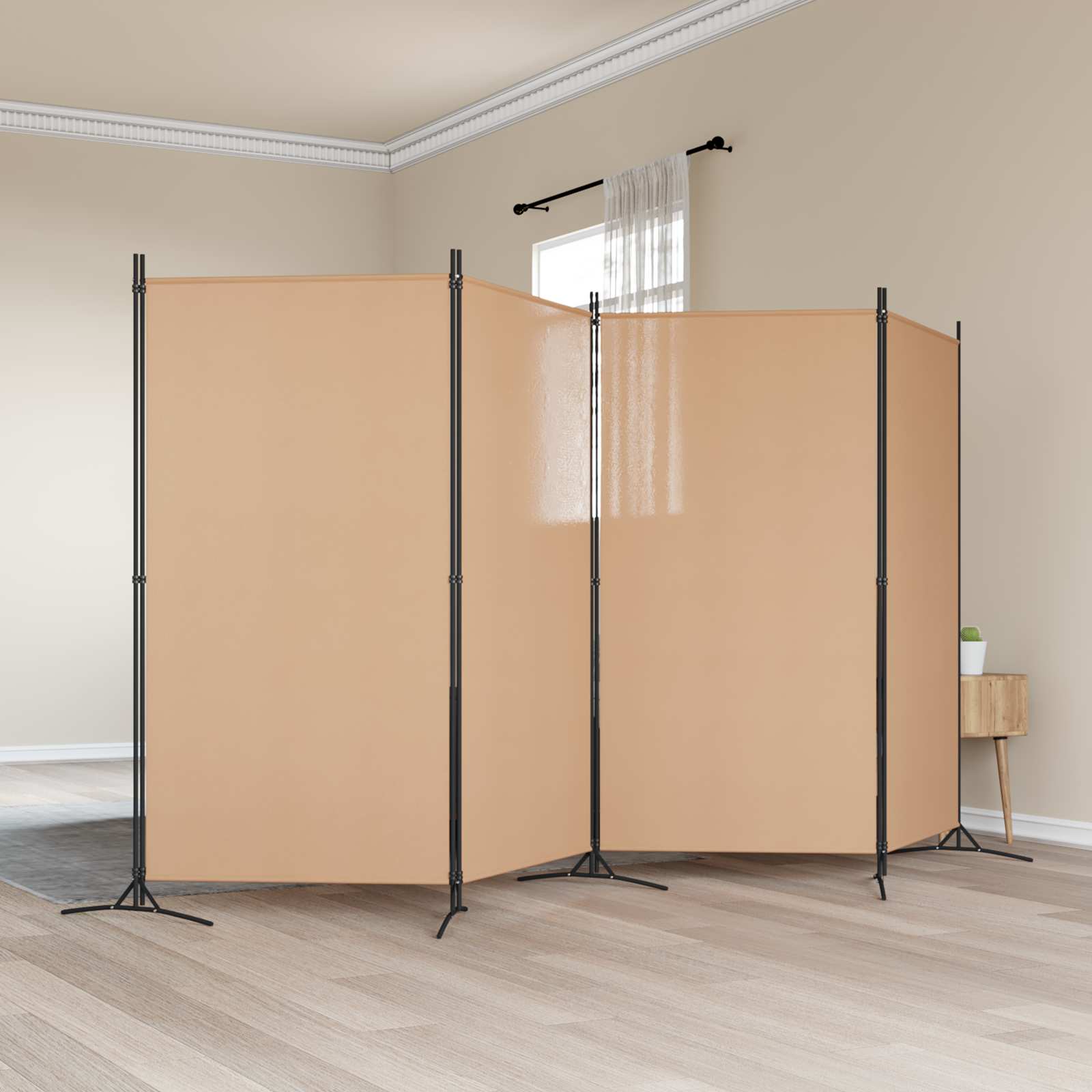4-part Room Divider Beige 346 X 180 Cm Fabric, Living Room, Rectangular Partition Wall, , Foldable Room Dividers, Privacy Screen For Small Rooms