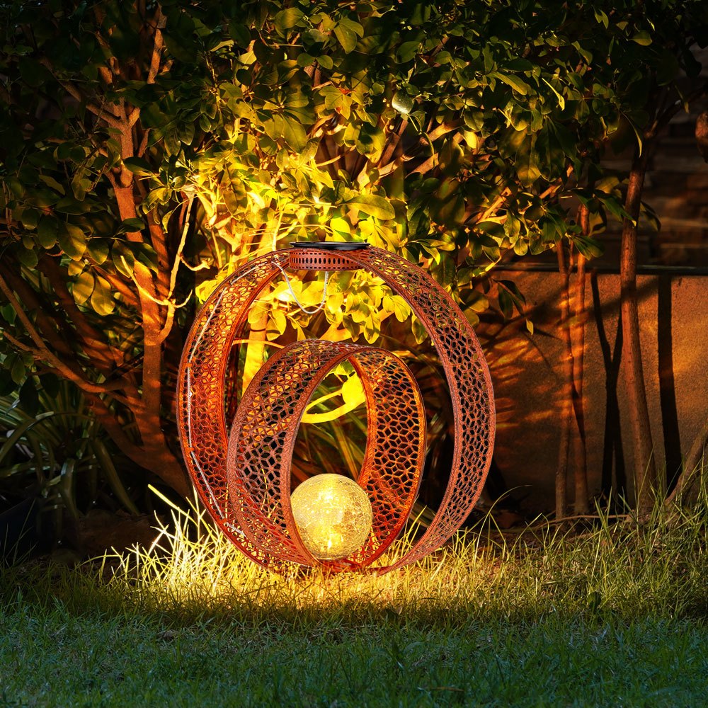 Image of Oriental Deco Lamp Garden Solar Lamp Metal For Outdoor, Crackle Glass, Rust Optic, 1x Led 0.06w Warm White, Lxbxh 30x20x42 Cm
