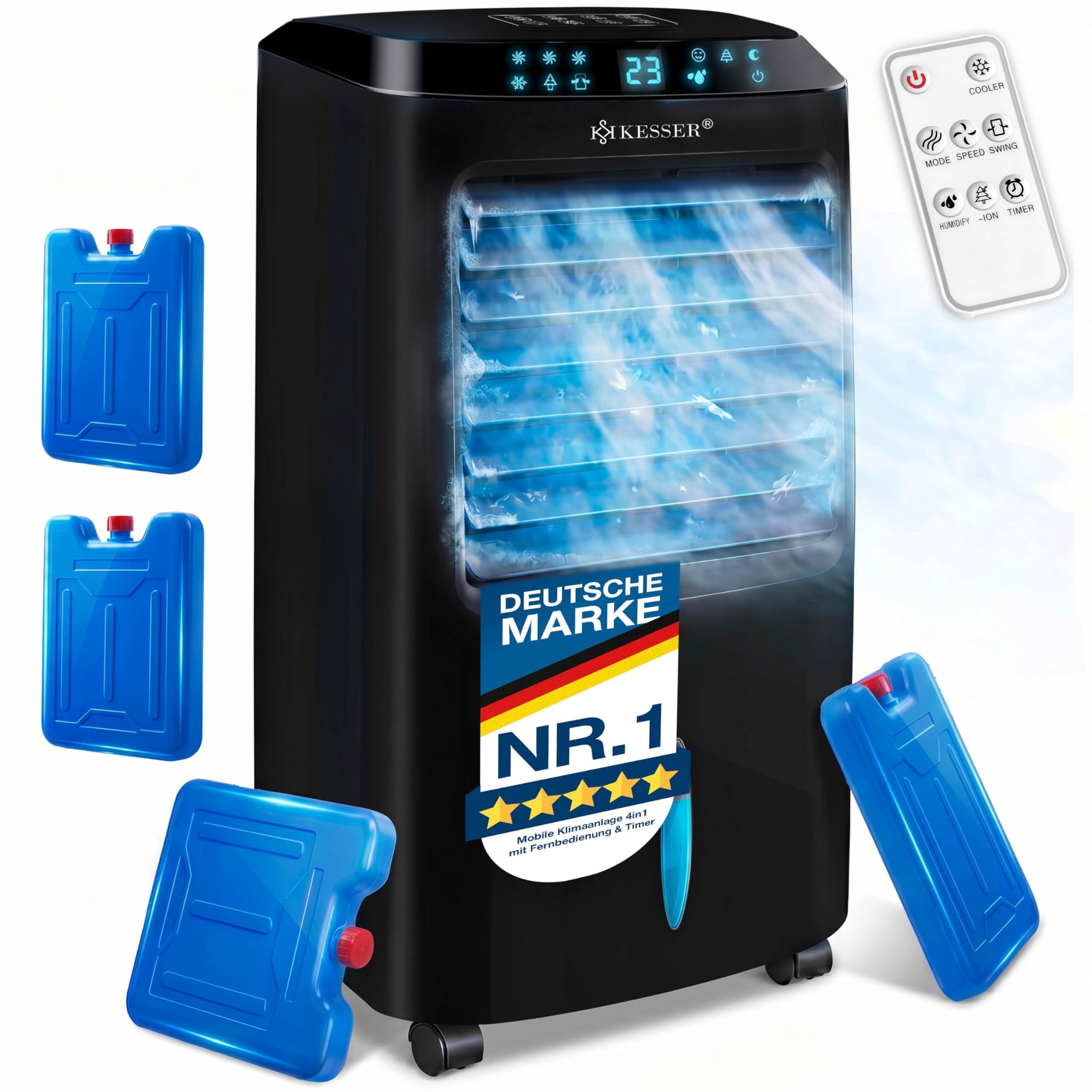 Image of Kesser 4-in-1 Conditioner, Air Cooler With Remote Control, Timer, Ionizer, Humidifier, Fan, No Exhaust Hose, Includes Cooling Packs