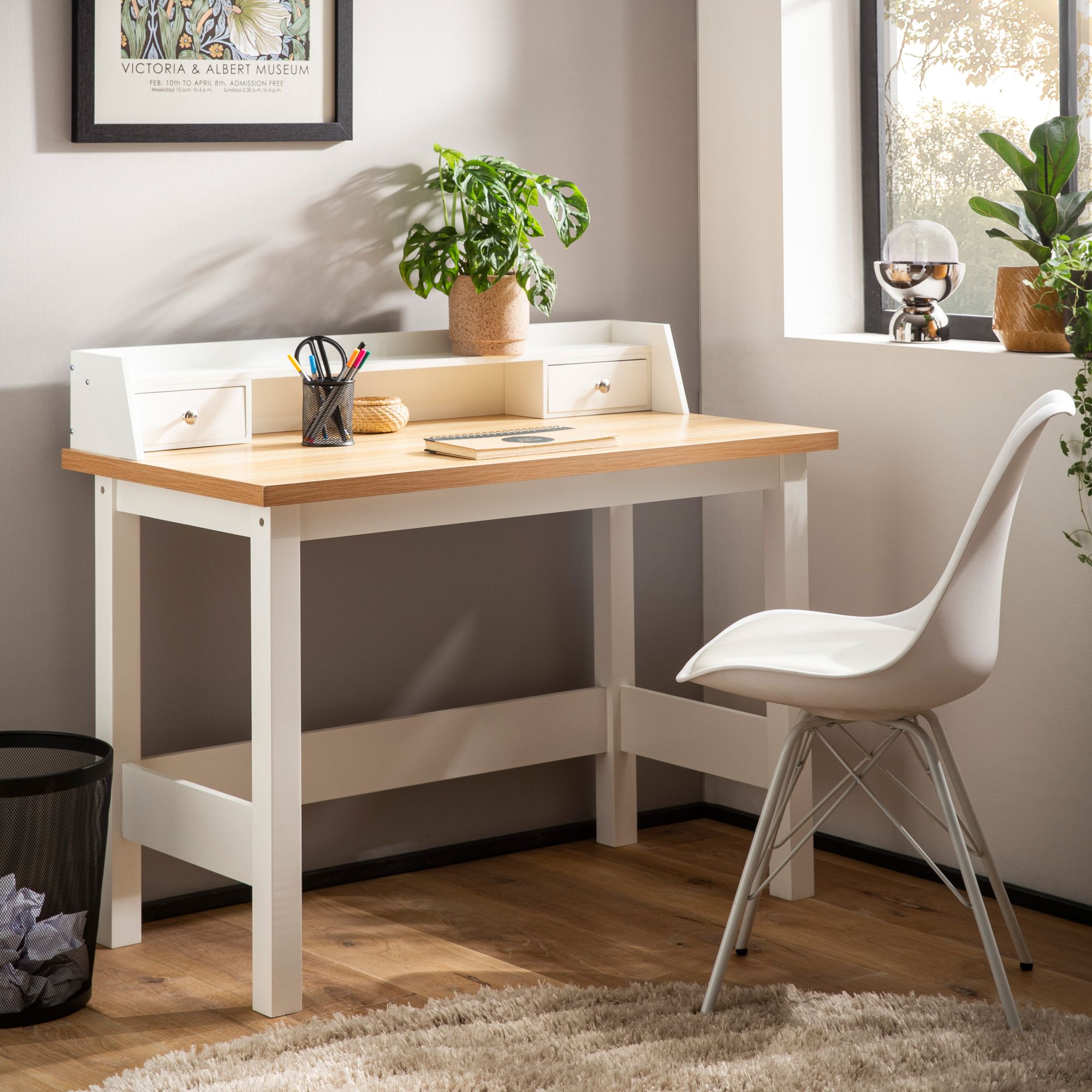Image of Desk 106x53x90 Cm White Office Table With Drawer, Space-saving Home Office Computer Table With Storage, Office Laptop Table For Study Room