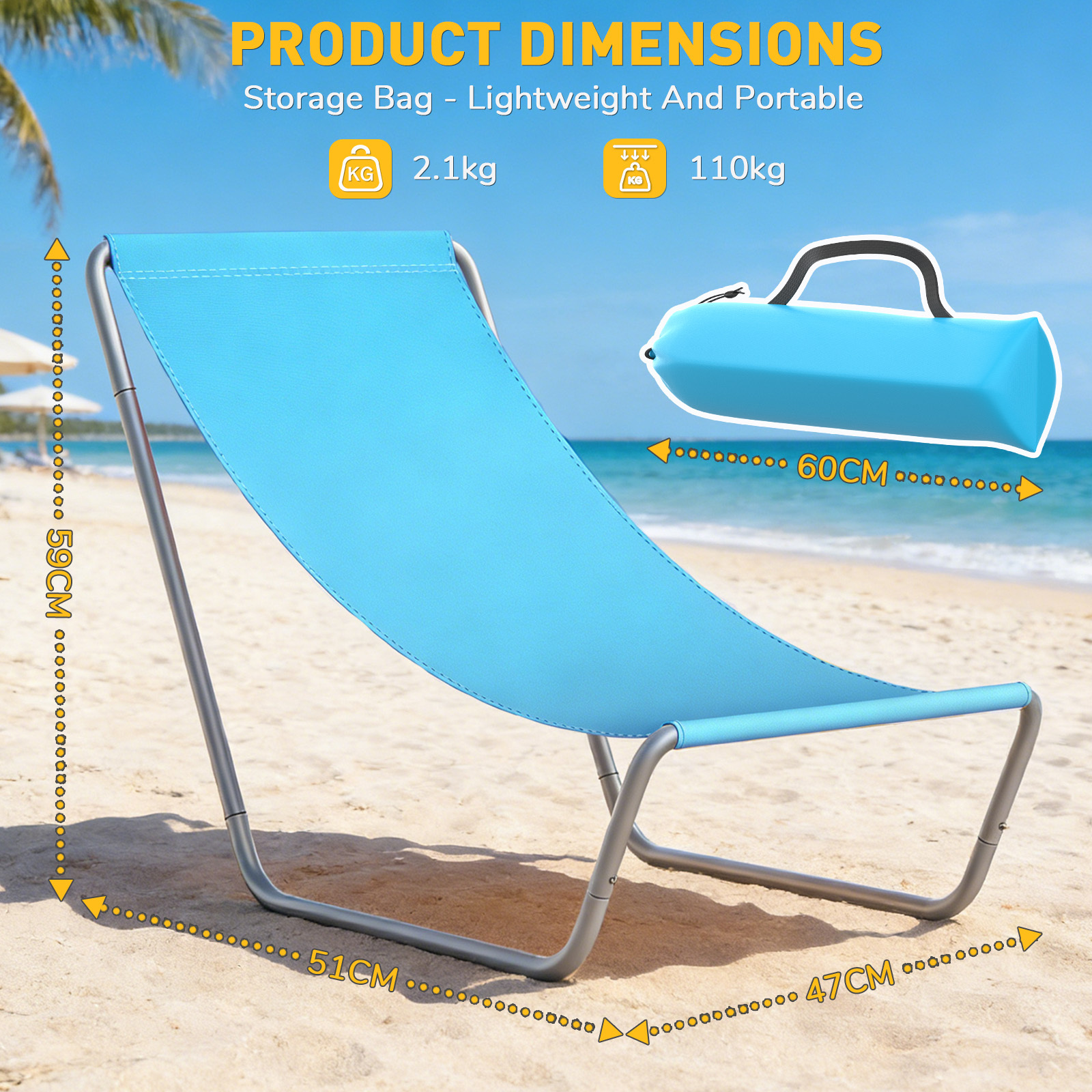 Image of Lingsen Folding Sun Lounger/recliner, Garden Lounge Chair For Camping, Balcony, Pool, Color Gradient Orange/blue/sky Blue