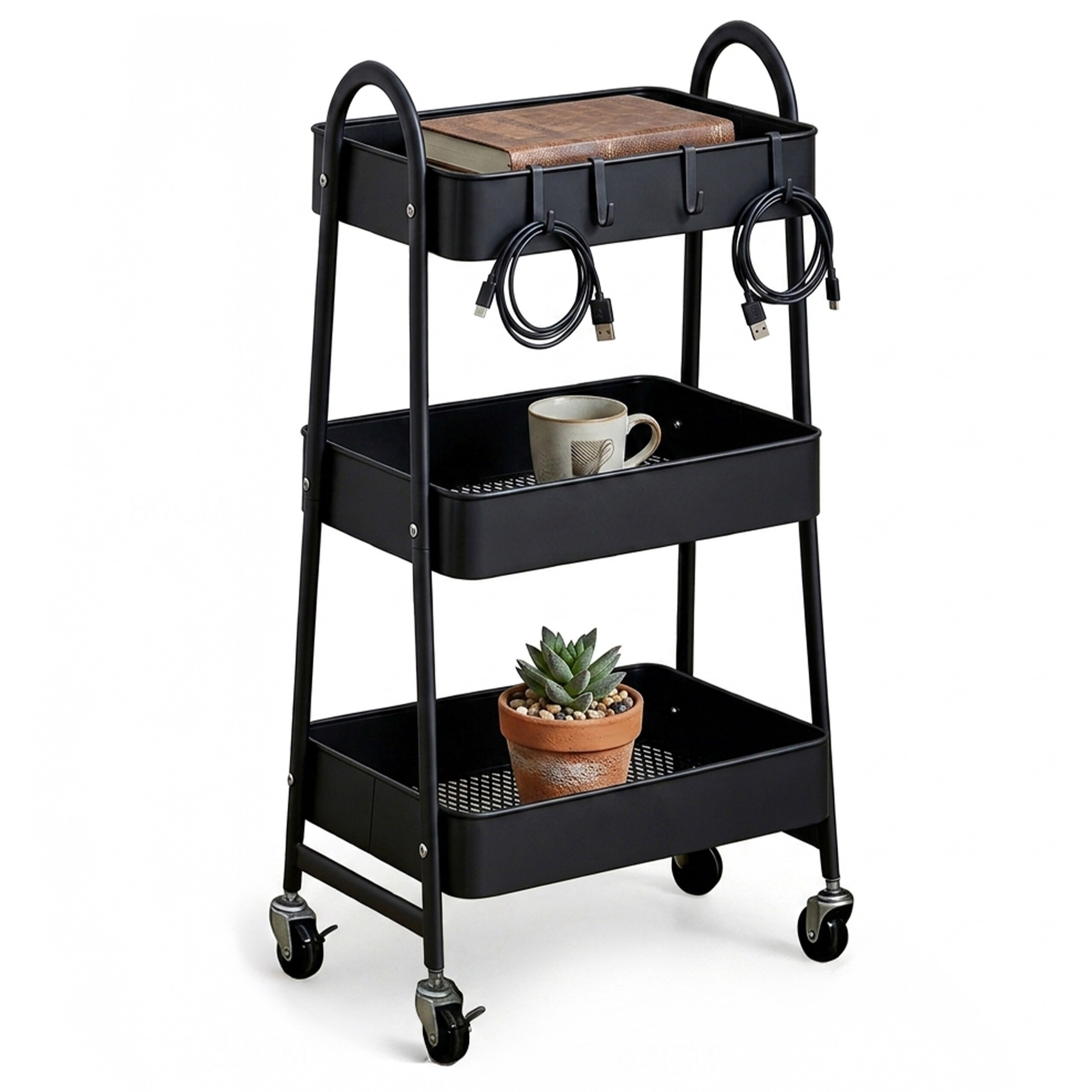 Rolling Cart In Black - (w)44 X (h)80 X (d)32 Cm