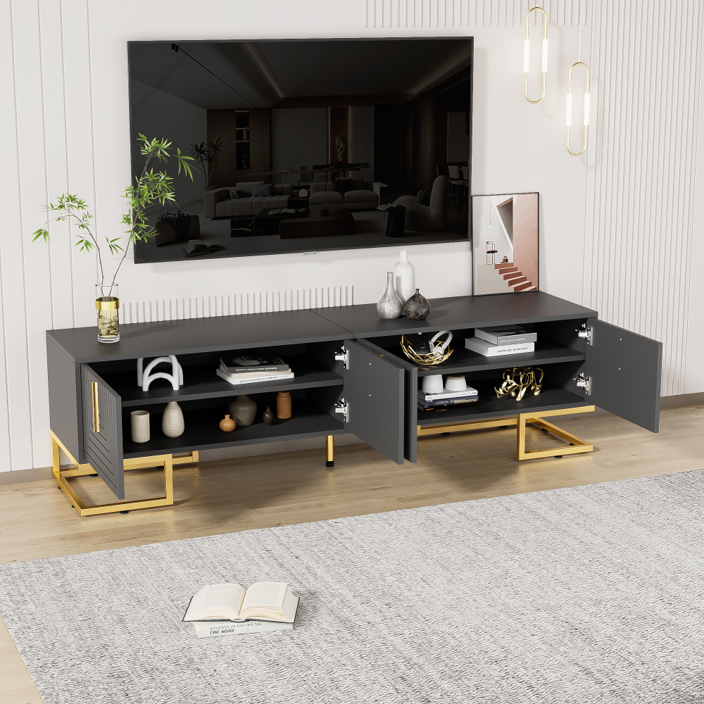 Image of Modern Tv Furniture | Elegant Design | Storage Space | Golden Accents | Soft Closing | Living Room Tv Cabinet