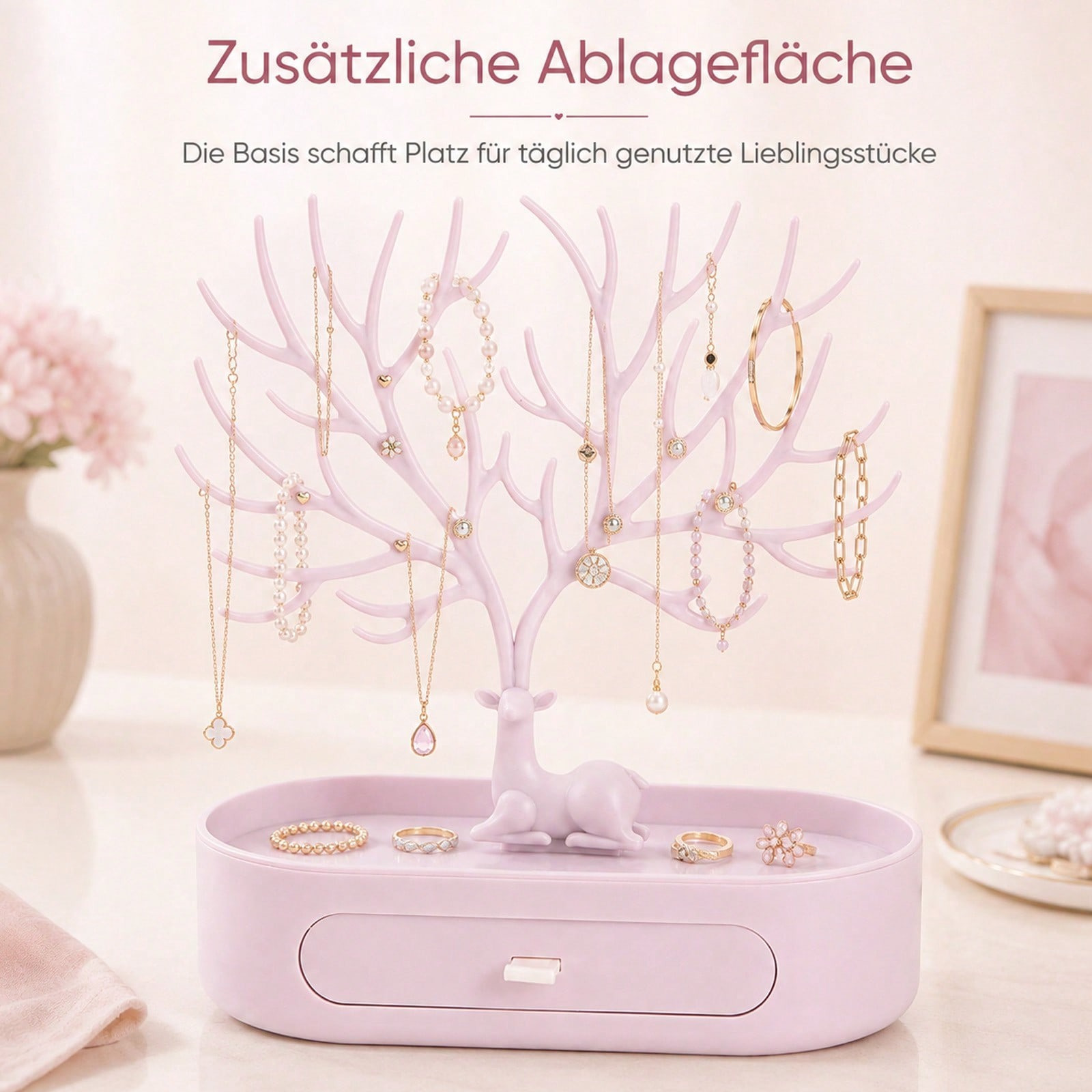 Image of Jewelry Tree With Drawer, Practical Jewelry Stand For Storing Necklaces, Earrings, And Bracelets For Home Use.