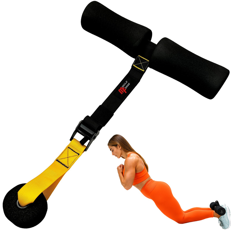 Nordic Strap For Hamstring And Abdominal Training - Hamstring Trainer, Leg Workout, Strength Training, Adjustable Metal , Durable Nylon, Adjustable 18-48 Cm, For Home And Gym, Black Yellow