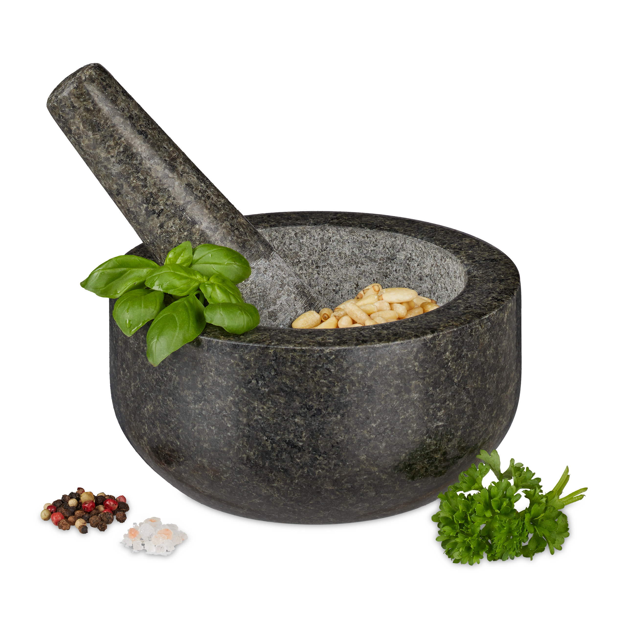 Mortar With Pestle In Grey - Ø 16 Cm
