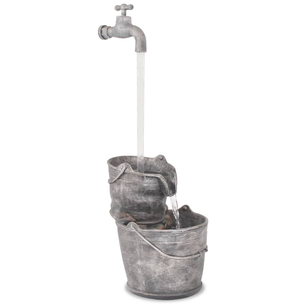 Image of Vidaxl Water Feature With Tap Buckets Pump Thread Drill Fountain Ornamental Fountain Indoor Outdoor Polyresin Grey 34x32x91.5cm