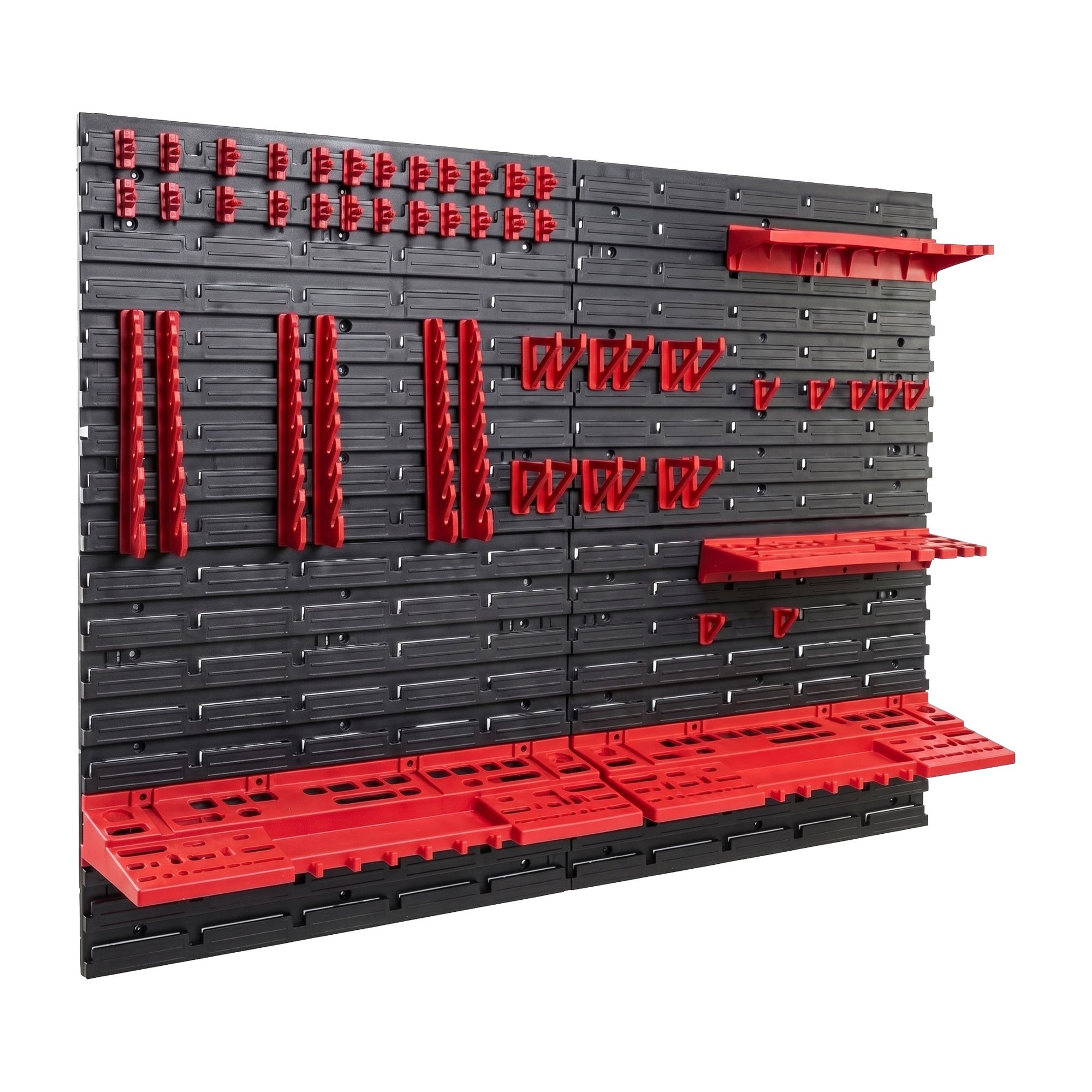 Image of Peg Medium - 4 Perforated Panels Tool Holders For Workshop 68pcs Wall-mounted Tool Holder In Black Plastic