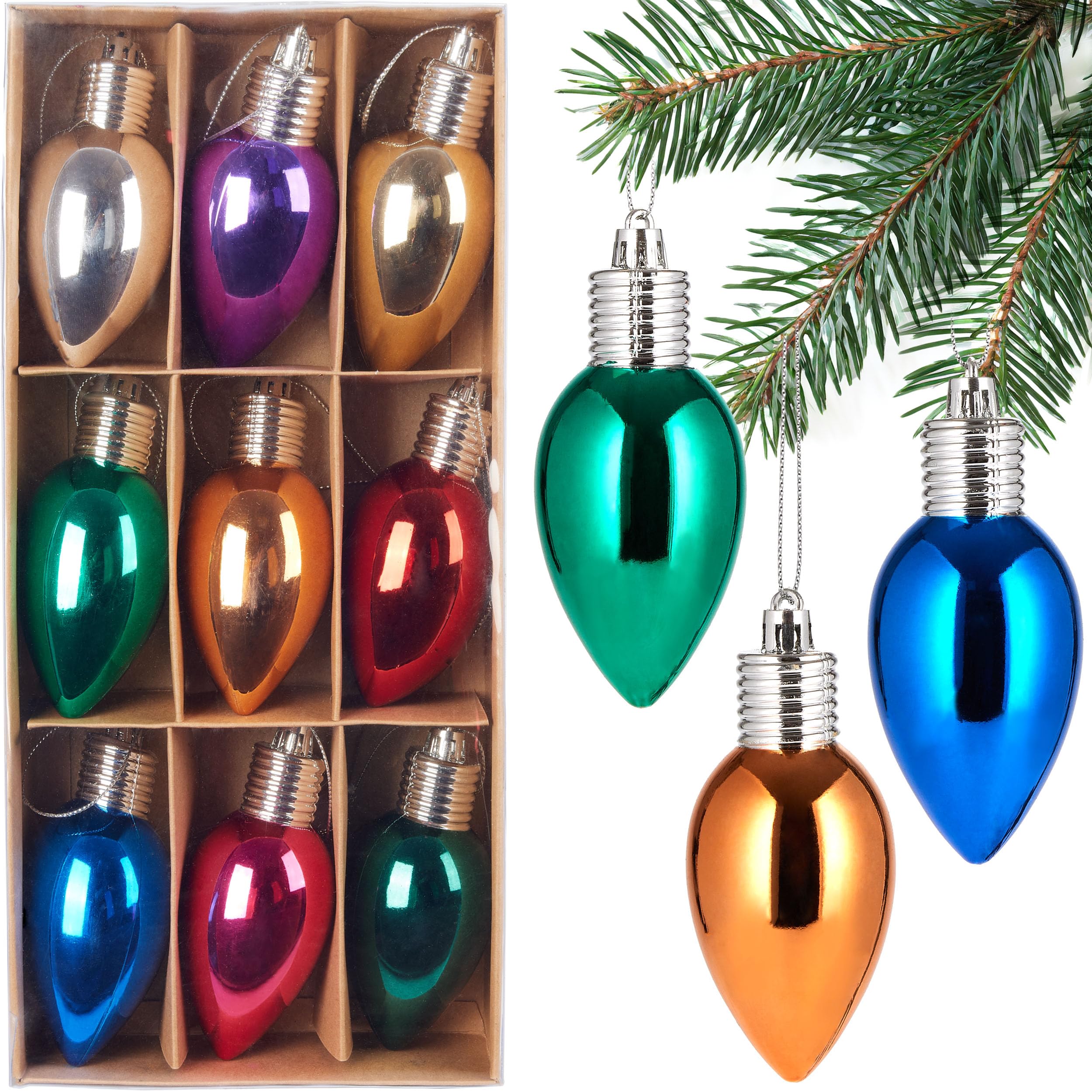 Image of Brubaker 9pcs Set Christmas Ornaments - Colorful Party Glowing Orbs - 10 Cm Shatterproof Plastic Christmas Tree Decorations - Christmas Tree Ornaments For Christmas And Party Decor - Colorful