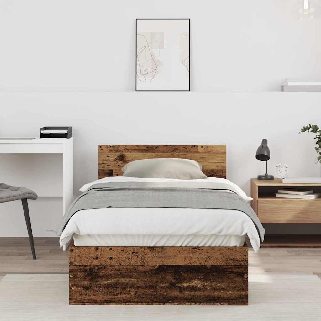 Vidaxl Bed Frame With Headboard 90 X 200 Cm Wood-based Material, Modern Bed Frame With Headboard, Stylish Furniture For Apartments, Space-, Stable And Comfortable