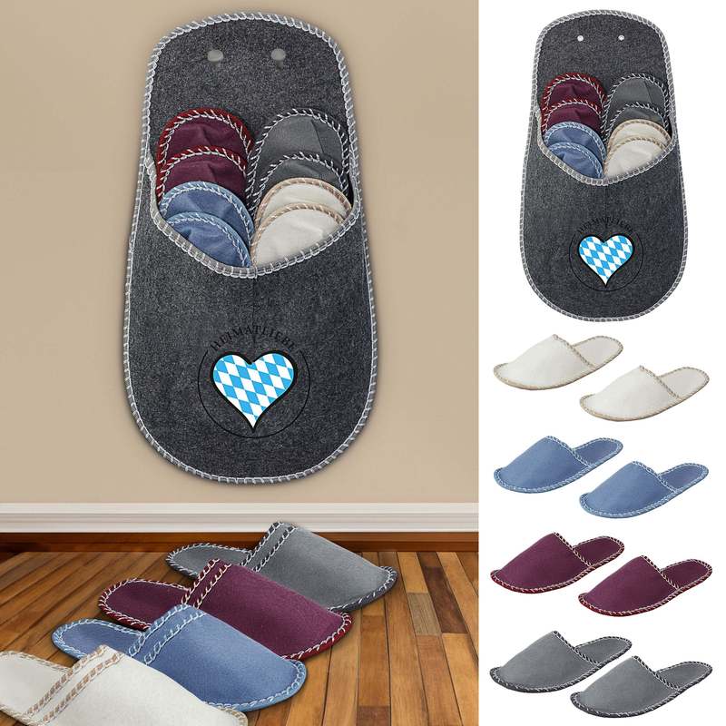 Image of Guest Slippers Set //heimathafen 4 Pairs Of Different Sizes Felt Grey 33x50x5cm House Shoes Shoes