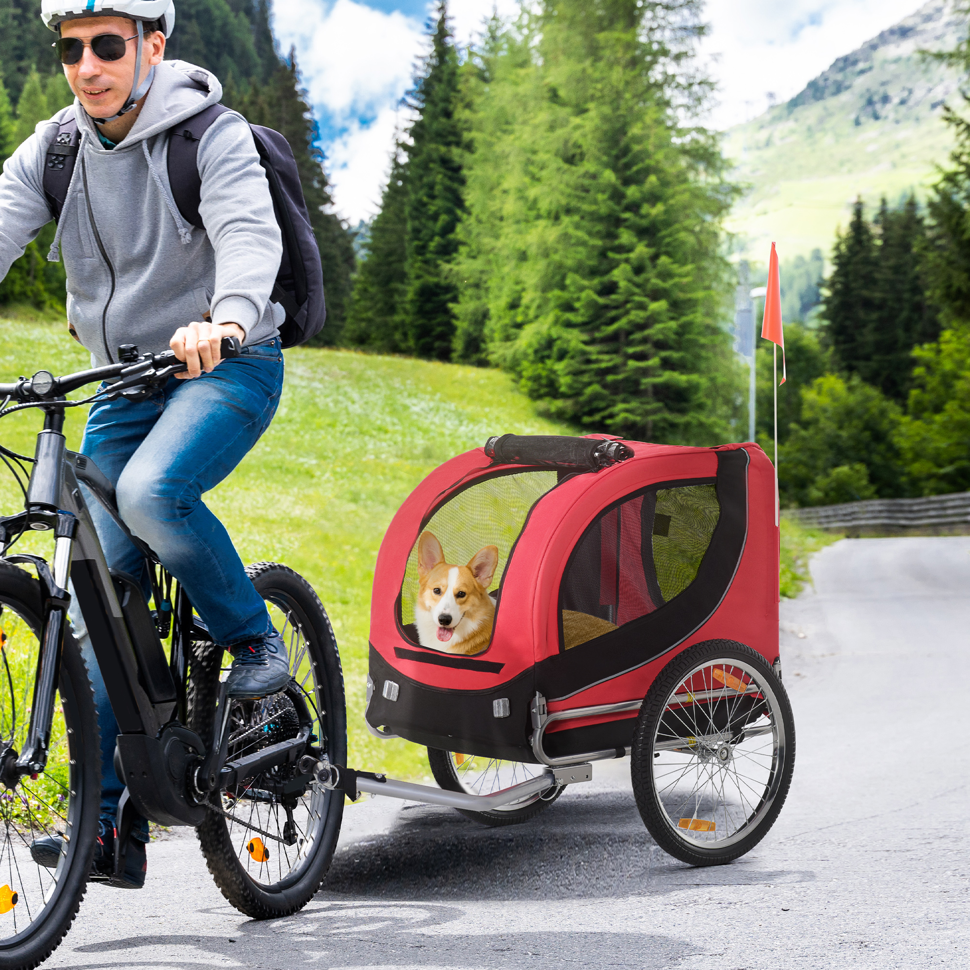 Dog Trailer Bicycle Transporter Dogs Bicycle Trailer Red+black 130 X 73 X 90 Cm