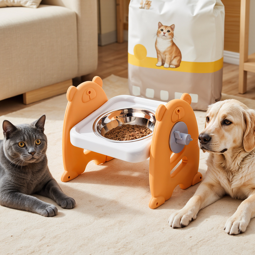 TEMU Raised Dog Bowl Raised Dog Bowl With Adjustable Stand Multifunctional Pet Feeding Dishes For Dog Cats With Arthritis Neck Back Problems Orange