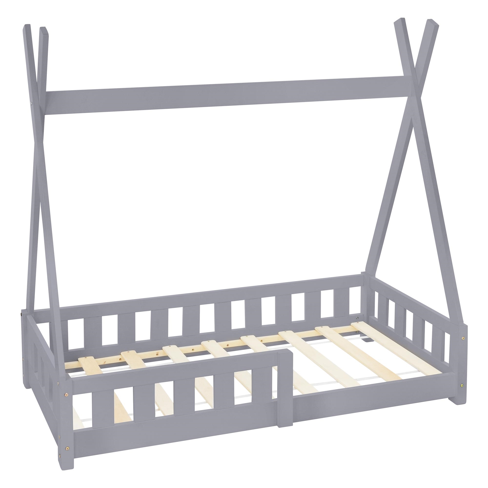 Image of Ml-design Kids' Tipi Bed With Drop-side Guard And Slatted Base, Made Of Pine Wood, Solid Wood Indian Bed For , House Bed With Fence, Youth Bed Play Bed Tent Bed Frame