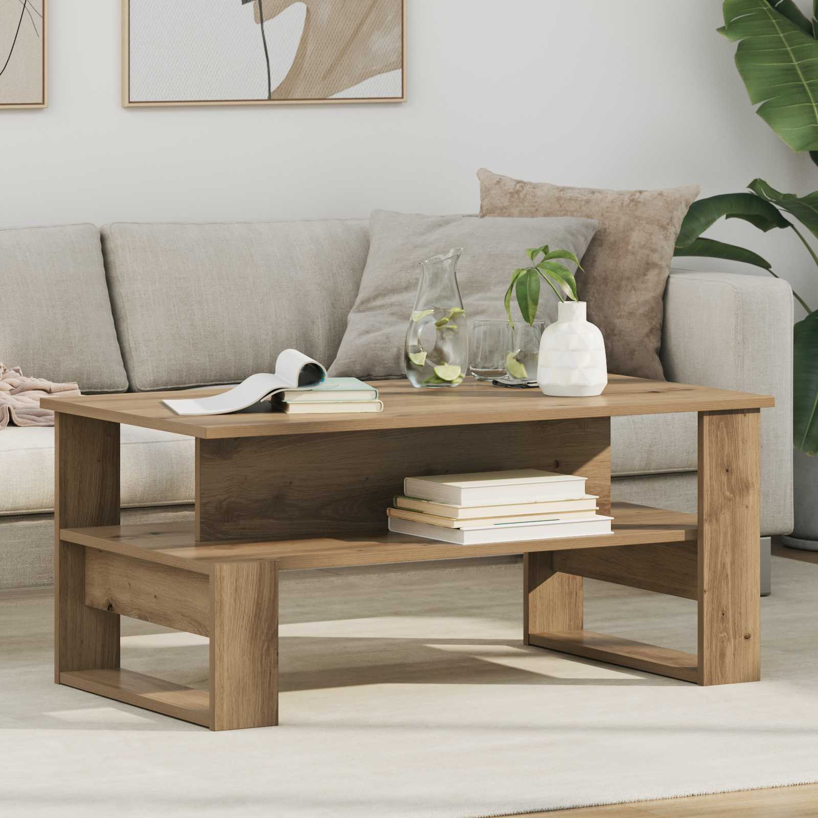 Vidaxl Coffee Table - Oak 90 X 50 X 40 Cm Wood Composite, Stylish Coffee Table For Your Living Room, Rectangular Design, Durable Wood Composite, Maximizes Space For Social Gatherings, Modern And Chic