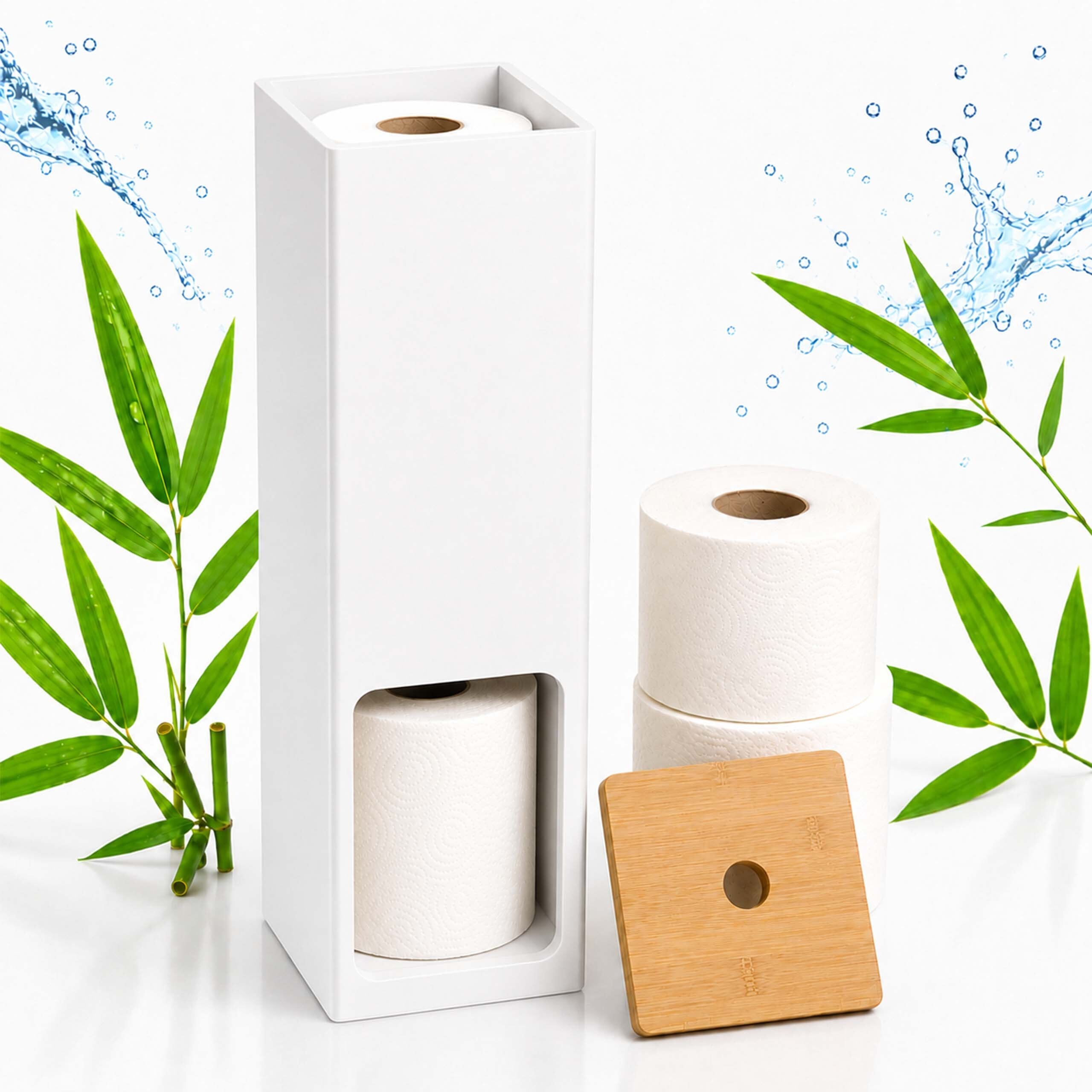 Image of Wc Roll Holder , 4pcs Set, 46.5 X 14 X , Bamboo, Large Opening, Carrying Handle, For Bathroom And Guest Toilet, Toilet Paper Box, Storage Container, Toilet Paper Holder, Relaxdays