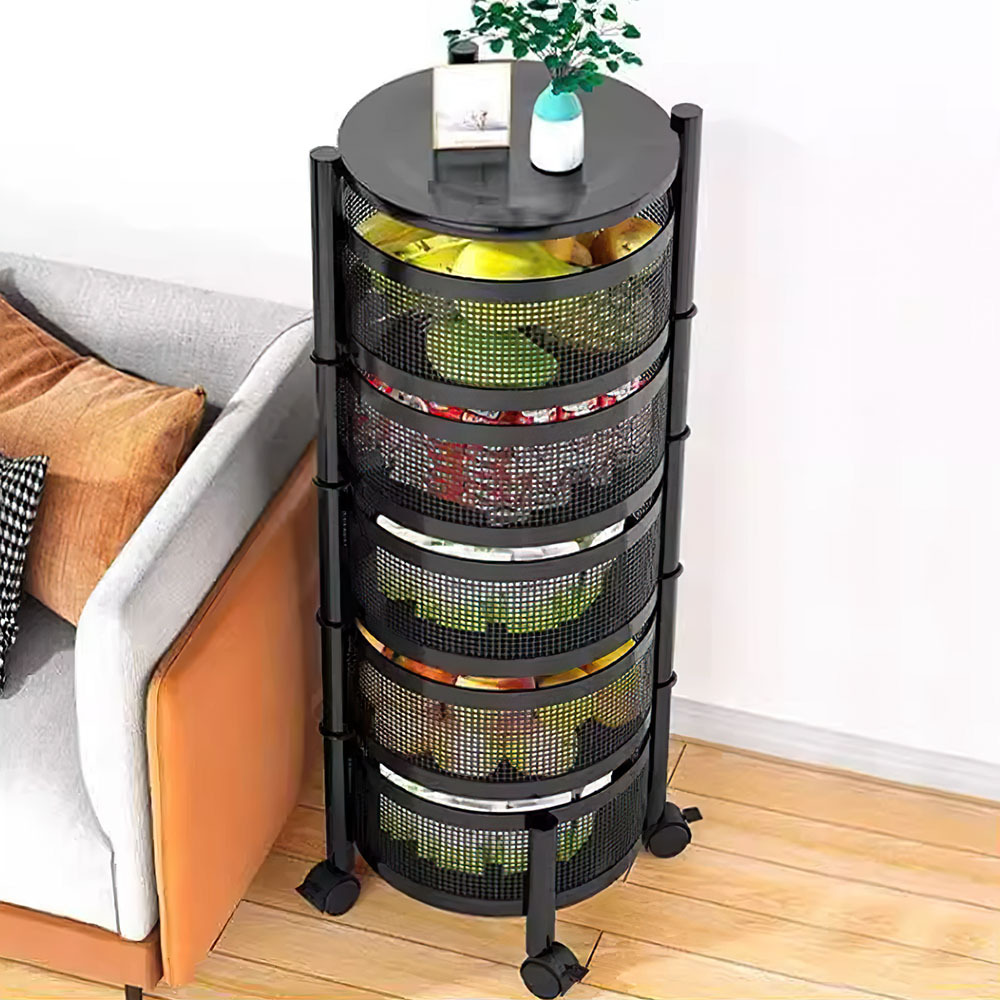 Large Capacity Round Metal Kitchen Storage Rack with Wheels