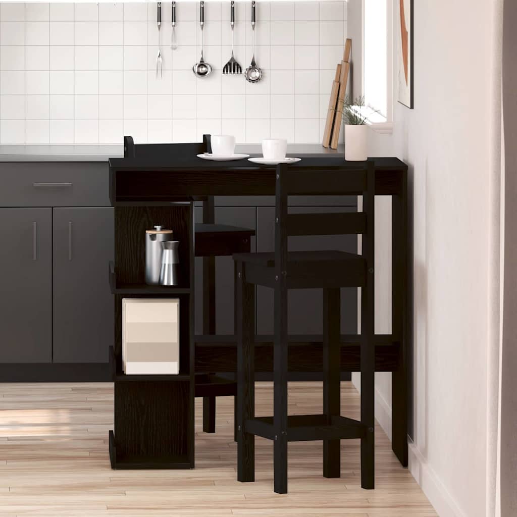 Image of Vidaxl Stylish Bar Table Oak With 3 Corner Shelves For Dining Room Or Of Natural Wood Construction Interior Furniture Home