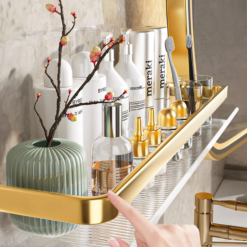 TEMU Acrylic Transparent Bathroom Storage Rack, Wall Storage Rack - Space Saving Design, For Drilling And Bonding, Wall Mounted Shower Supplies