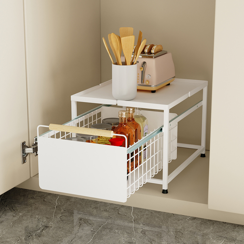 Under-Sink Storage Rack with Multi-Tier Drawer Design
