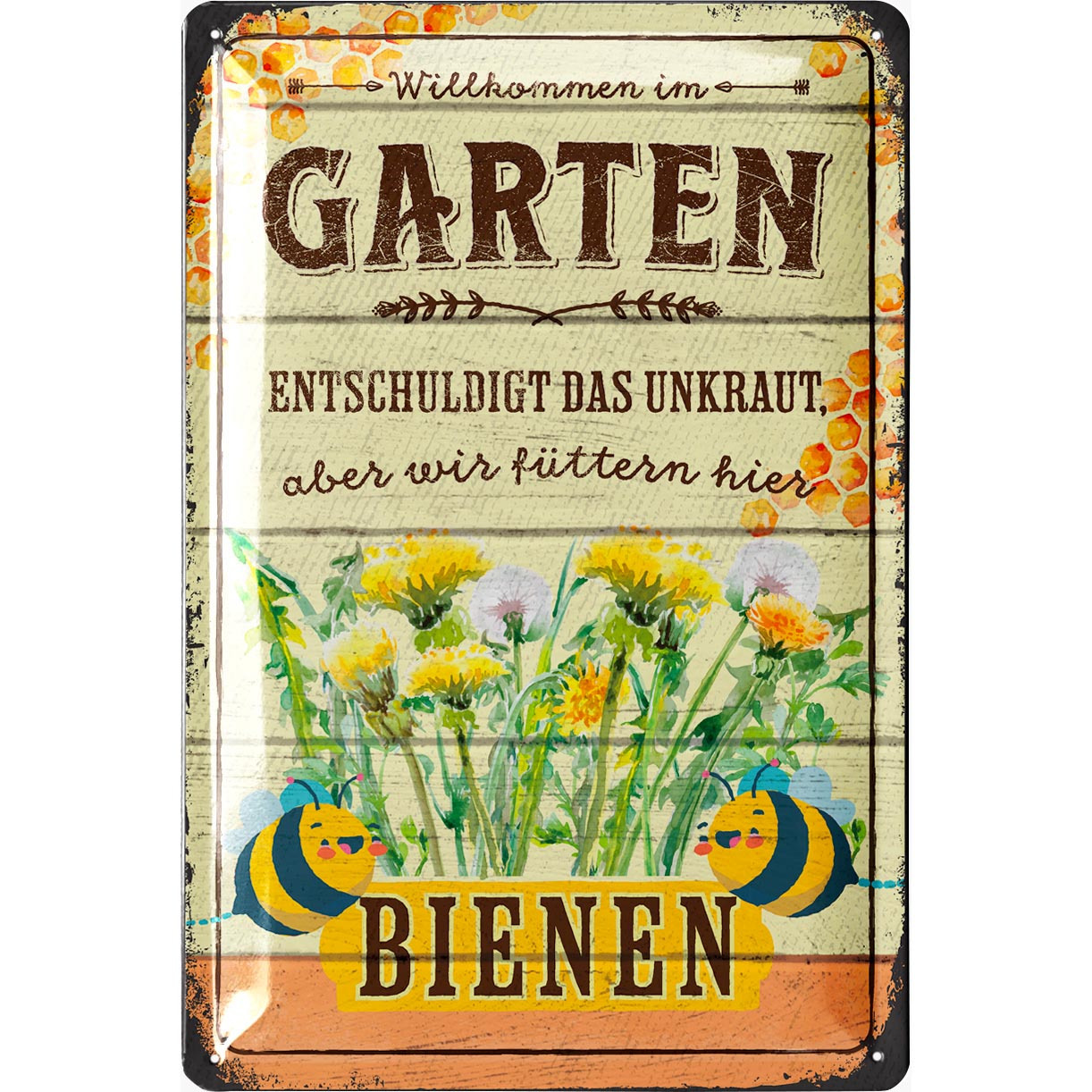 Image of Retro Metal Sign Garden - , Bees Here - Outdoor Garden Signs, Signs For The Garden, Garden Signs, Funny Metal Garden Signs 20x30cm Classic Edition