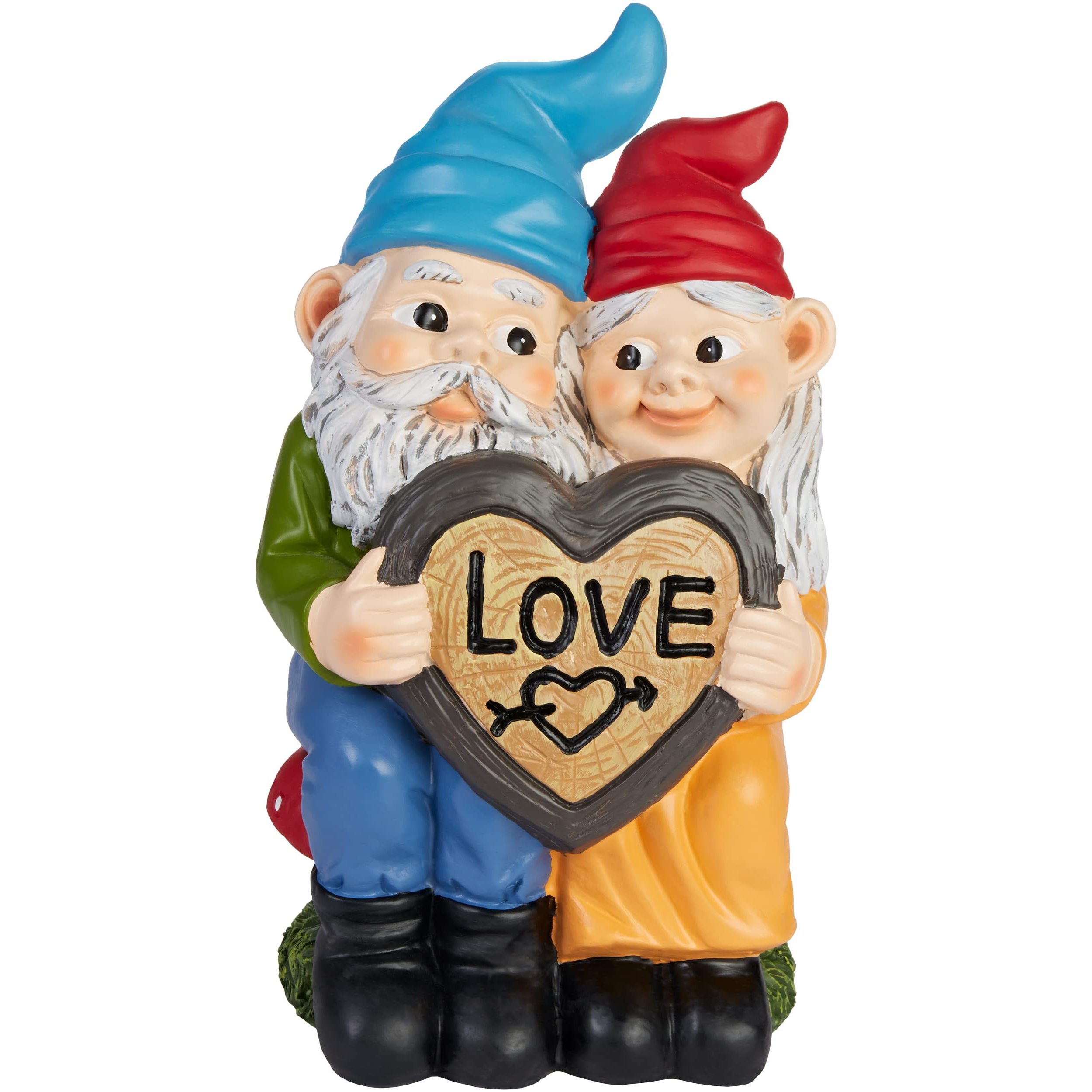 Image of Brubaker Garden Gnomes Love Couple - Gnome Pair On Fly Agaric Mushrooms Heart - Funny Garden Figurine - Weatherproof Decoration For Garden, Campsite - Outdoor Garden Decor - 24 Cm