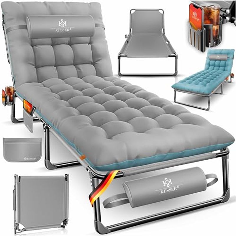 Image of Kesser® Folding Camping Cot, 190 X 68 X 30 Cm, Supports Up To 250 Kg, Made Of Oxford Fabric And Sturdy + Carry Bag, Neck Pillow, Side Pocket & Cup Holder, Ideal For Camping