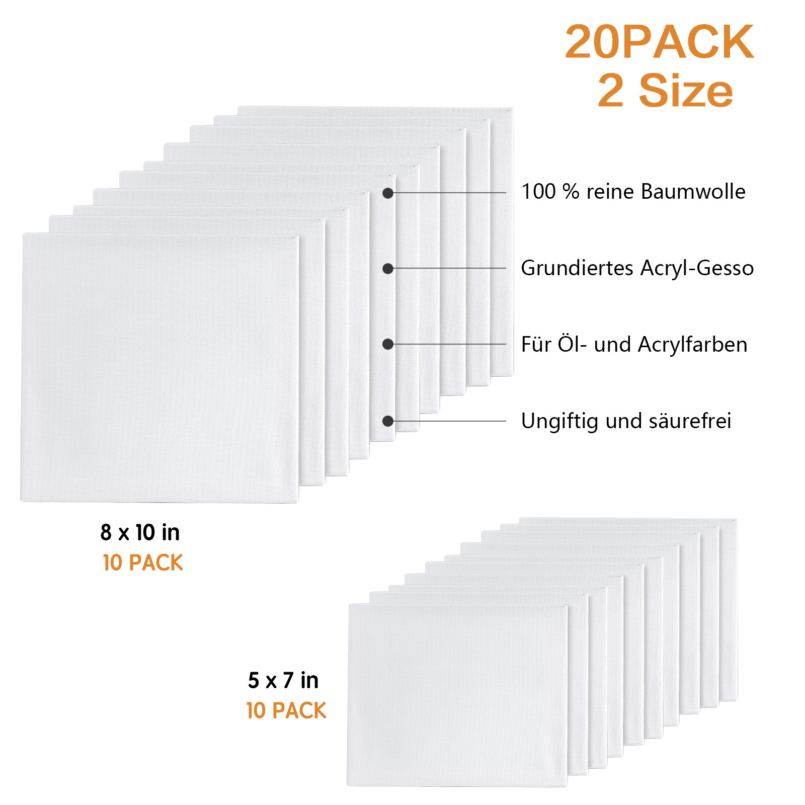 20-piece Canvas Painting Set, White Canvases For Painting, Square Picture Frames With Canvas Frames For Coloring