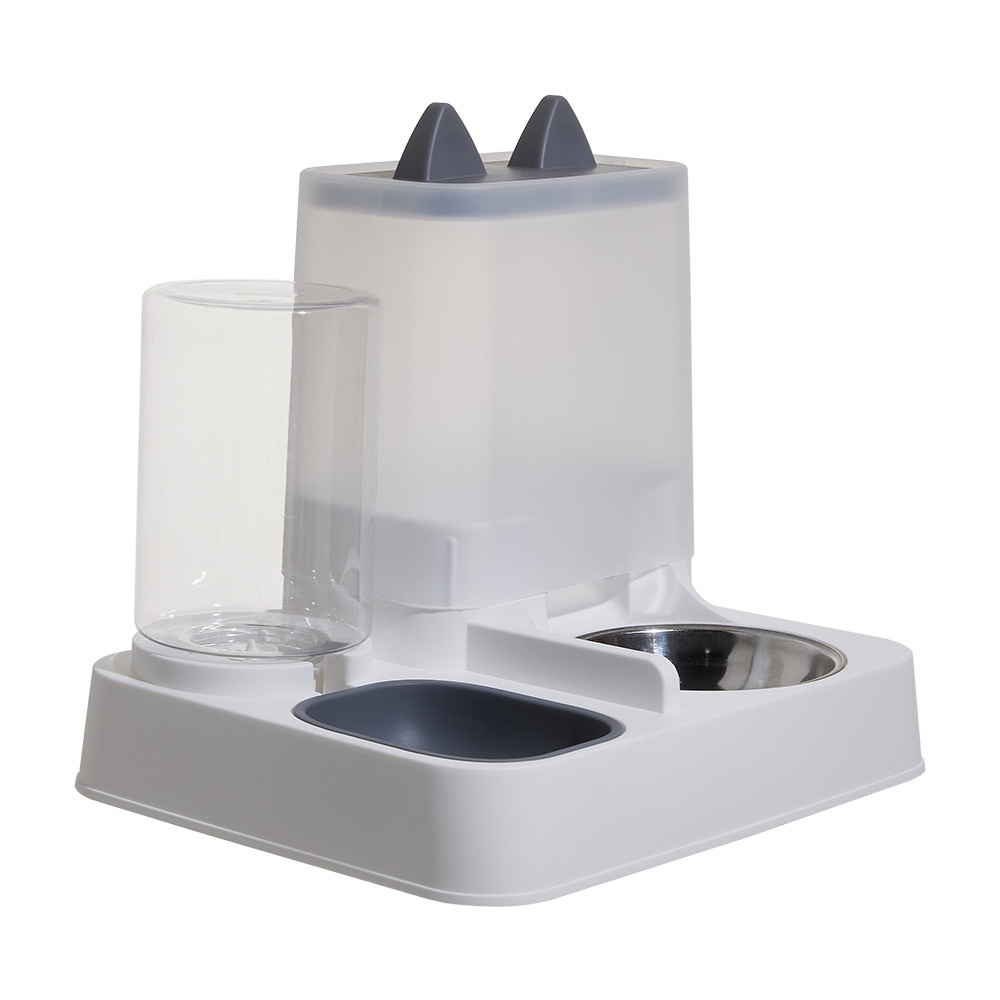 2-In-1 Cat Drinking Station Pet Feeder Cat Water and Food Dispenser Cat Feeding Bowls Double Dog Food Bowl Non-Slip Pet Bowl Gray 29x24x26cm