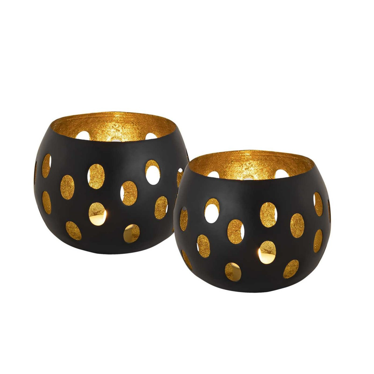 TEMU Candle Holder Set 2pcs Tea Light Holder Ball Shape Black Matt Gold Plated Inside