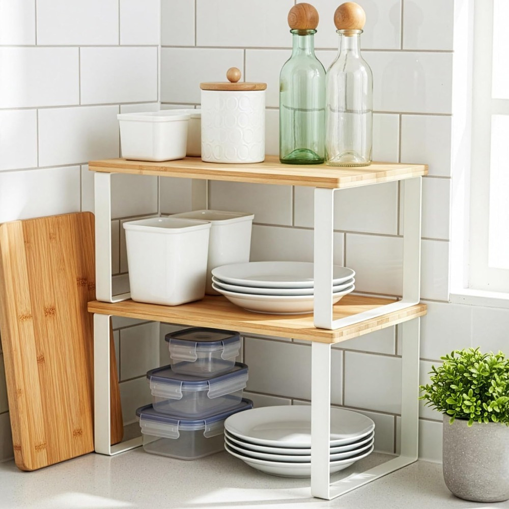 Set Of 2 Kitchen Counter Shelves, Cabinet Organizer Rack, Kitchen Storage, Spice Rack, Expandable, For Spices, Dishes, Cups, And Kitchen Accessories, /brown