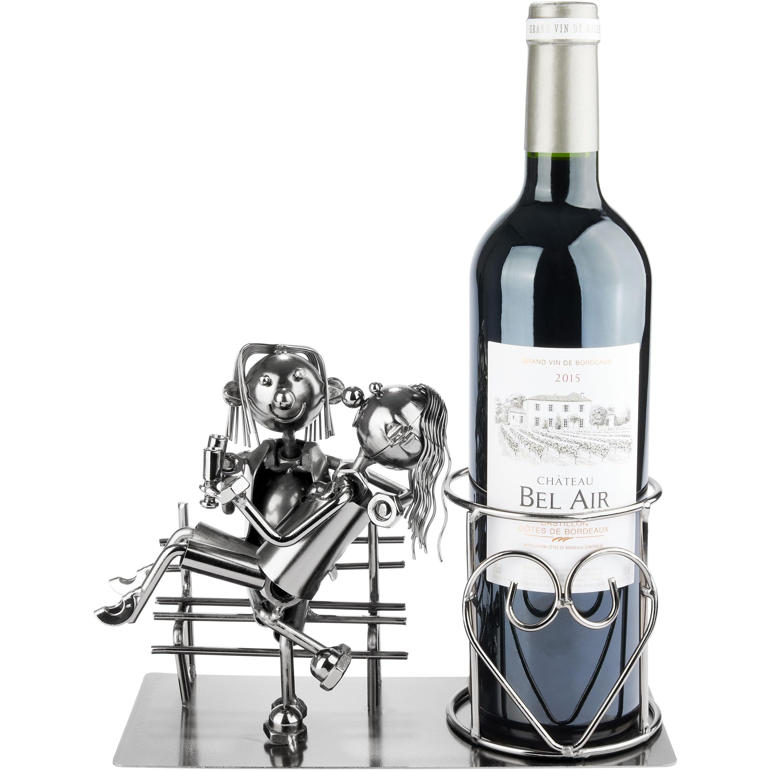 Brubaker Wine Bottle Holder Lovers On A Bench - Metal Sculpture Bottle Holder - Wine Gift For Couples And Married Couples - Includes Gift Card