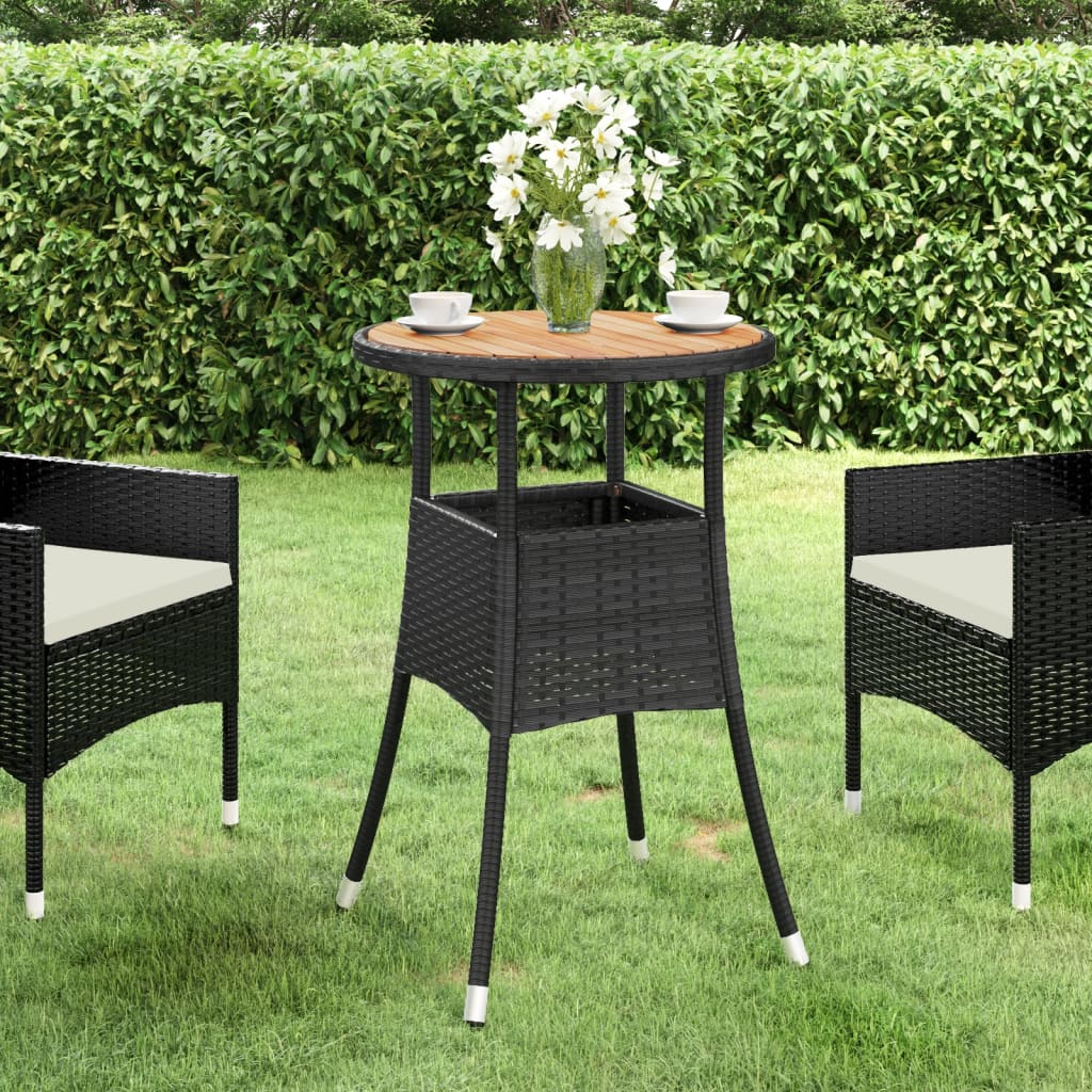 TEMU Garden Table Ø60x75 Cm Acacia Wood And Poly Rattan Black