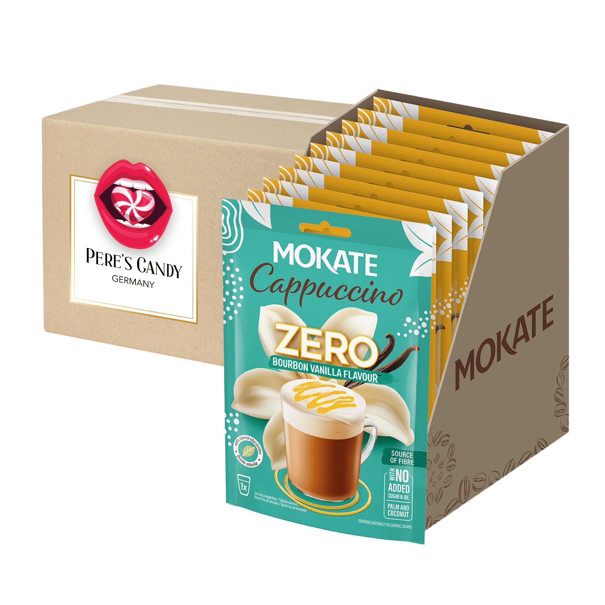 10-pack Mokate Cappuccino 0 Bourbon Vanilla - No Sugar Added Instant - 10x20g