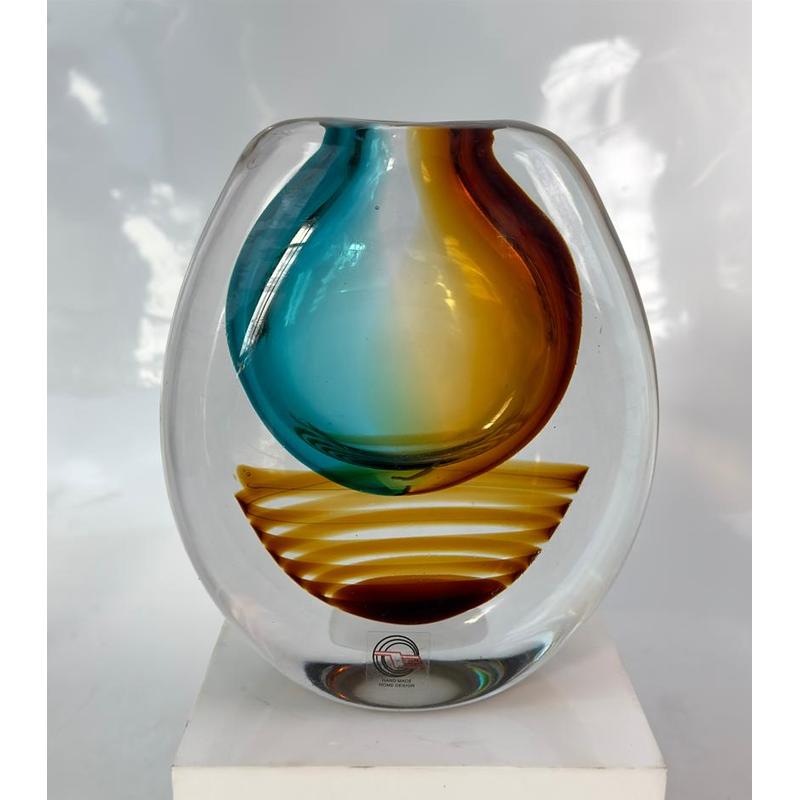 Glass Vase Modern Blue/amber/transparent Handmade