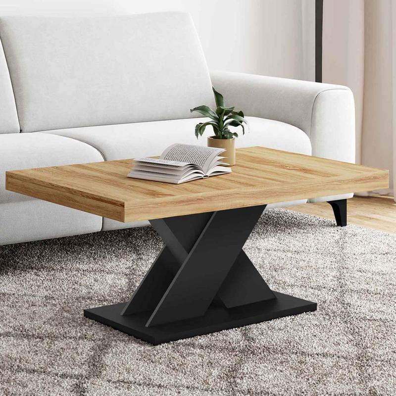 TEMU Table basse ALICIA plateau bois et pied X noir