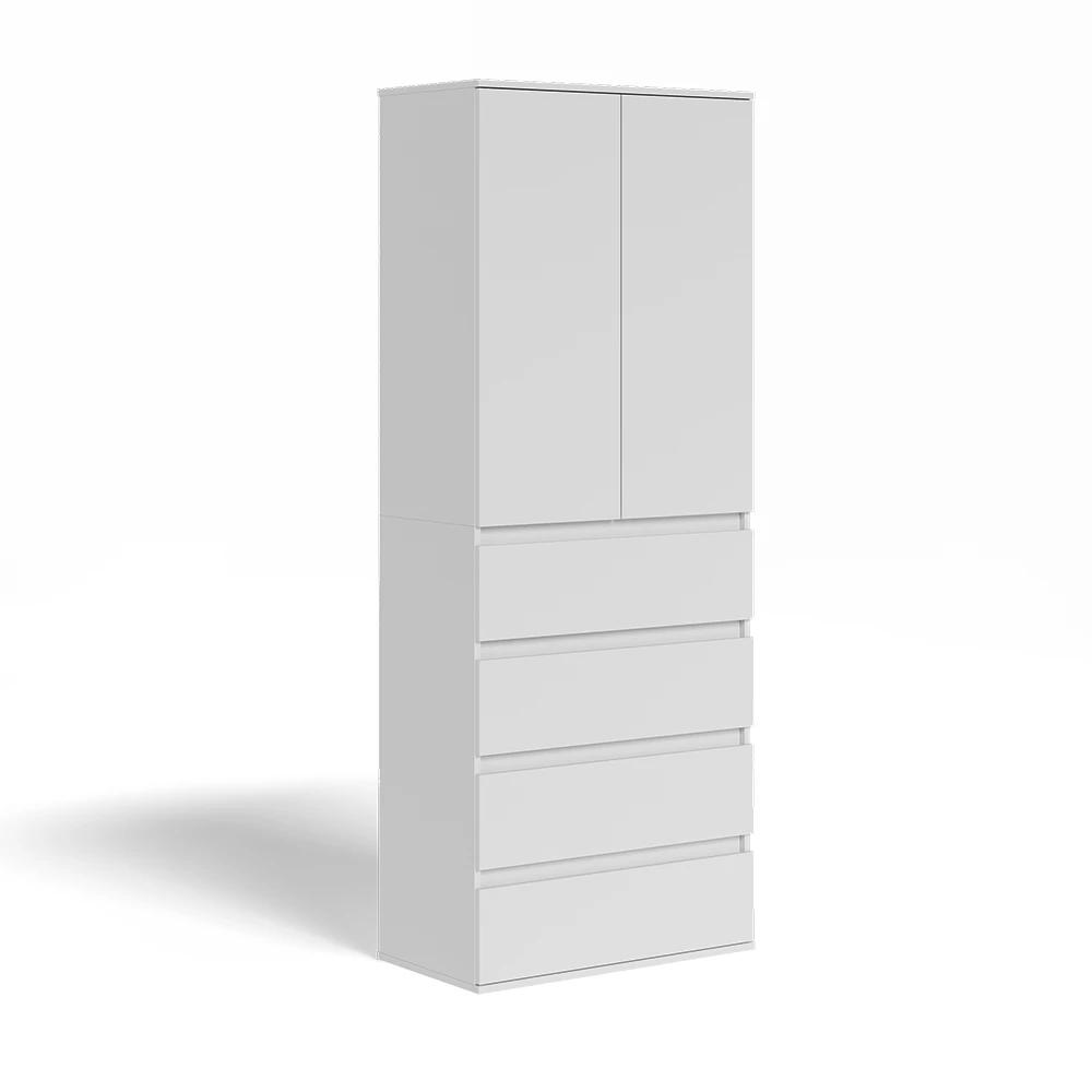 Image of Claus White Wardrobe 74 X 191.5 Cm With 4 Drawers, Cabinet, Flap Door Wardrobe, Coat Closet, Living Room Cabinet, Particle Board, 16 Mm, Bedroom