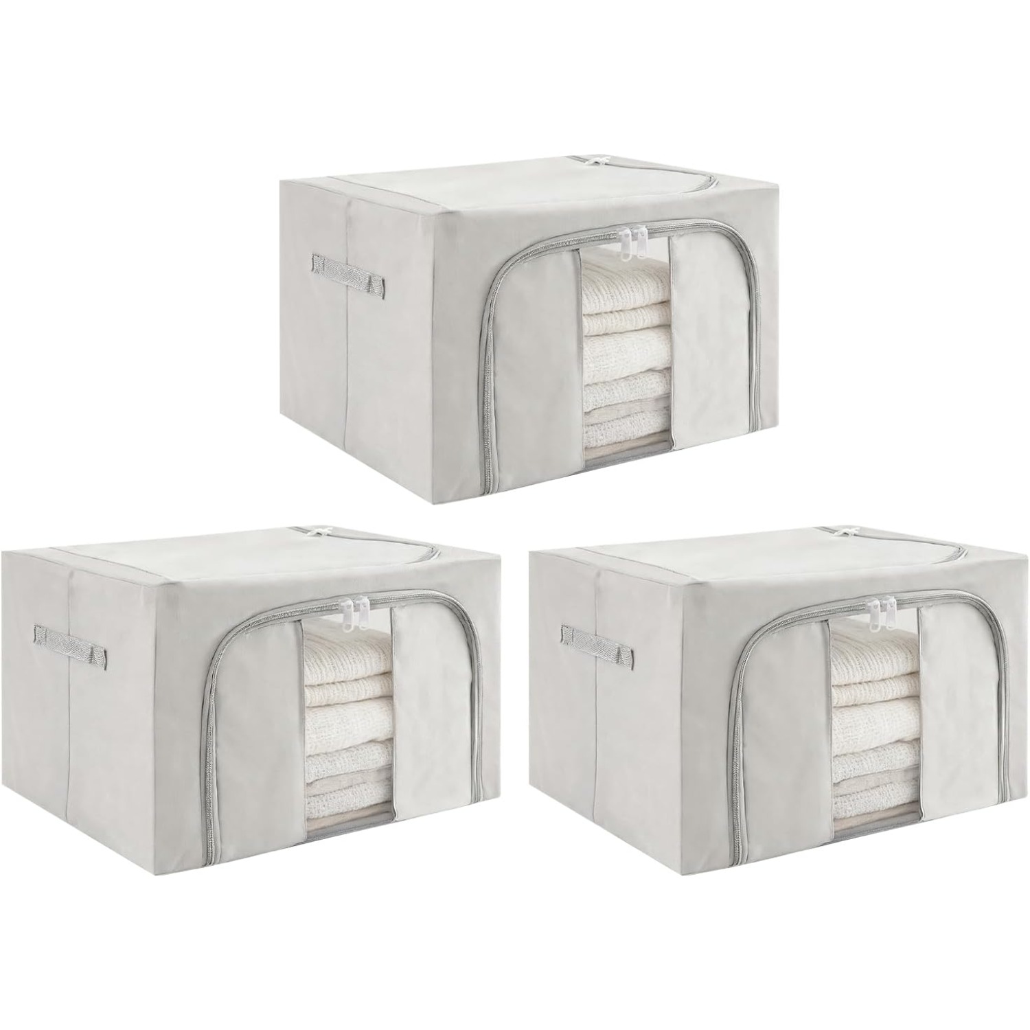 TEMU 3pcs Foldable Storage Boxes With Zippered Compartments, Large Capacity Clothes Organiser For Home, Wardrobe & Seasonal Use