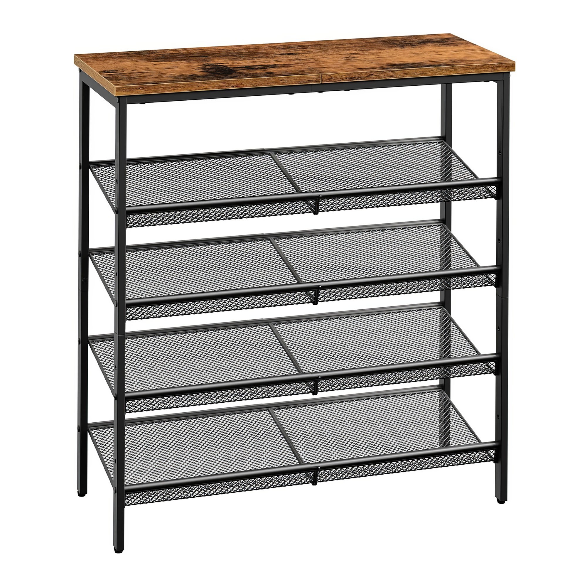TEMU Zen - 4-tier Shoe Rack 75x85x28.5 Cm, 12 Pairs, Industrial Style In Metal And Wood