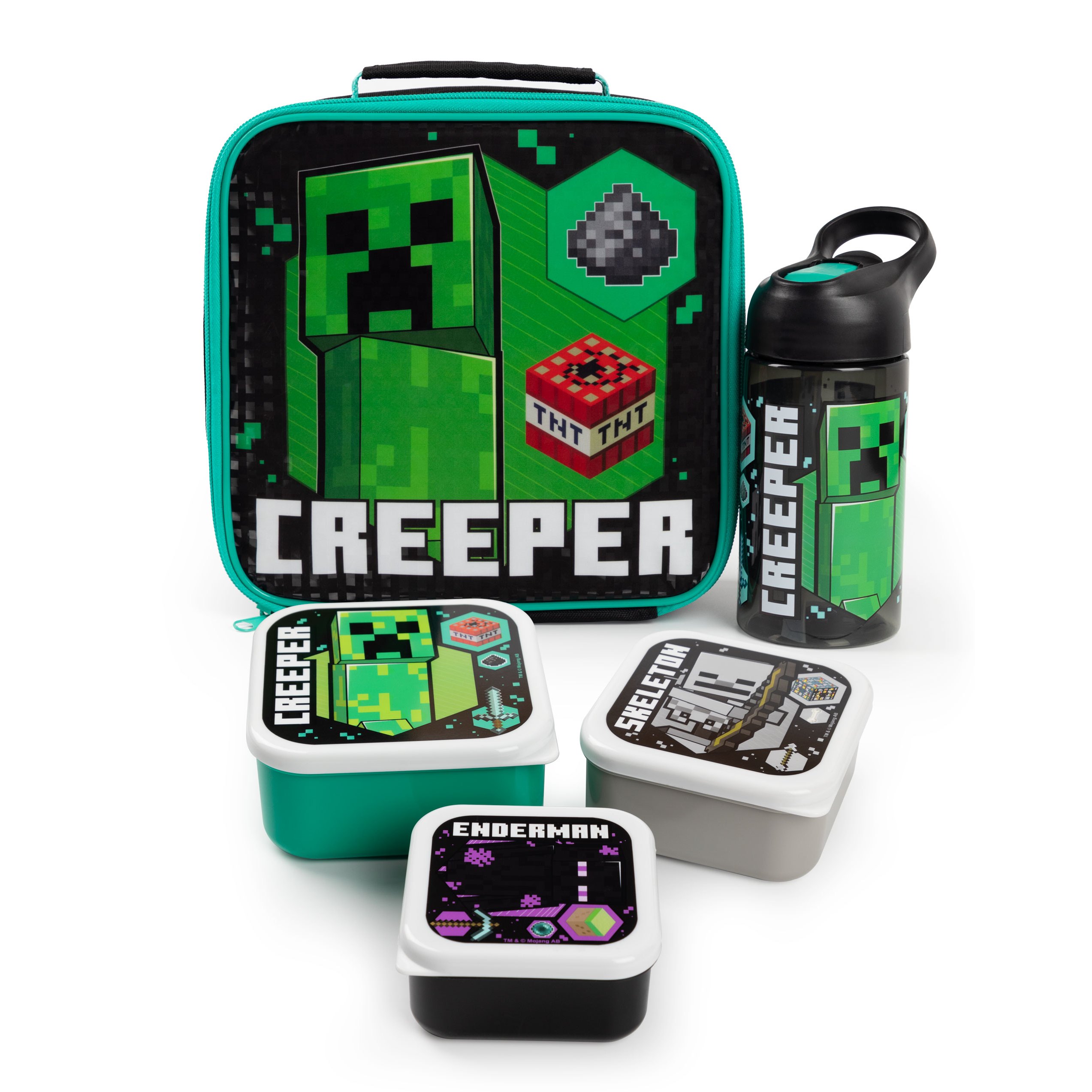 TEMU Lunch Bag | Kids Creeper Skeleton Enderman 5 Piece School Dinner Bag, Bpa Bottle & 3 | Drink Food Containers