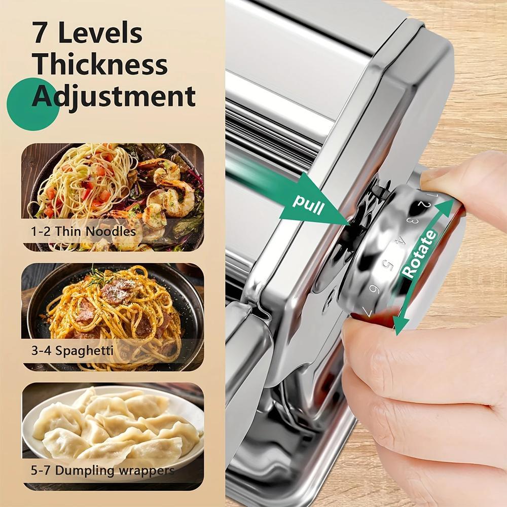 TEMU Manual Pasta Maker Machine, Stainless Steel Noodle Roller & Cutter With 7 Thickness Settings, Extra Wide Spaghetti Maker For & Lasagne